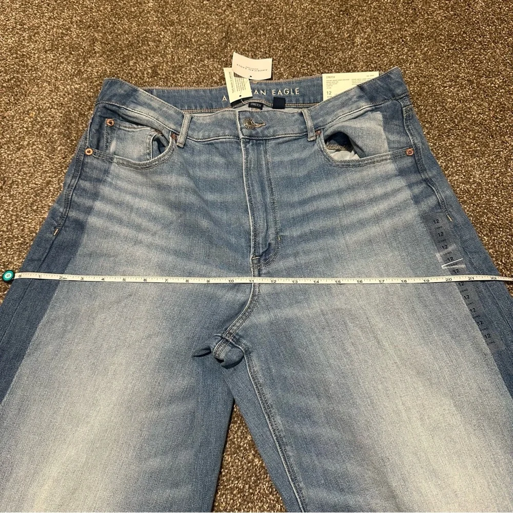 AE Dreamy Drape Stretch Stripe Super High-Waisted Baggy Wide-Leg Jean (12 Long) - Picture 6 of 8